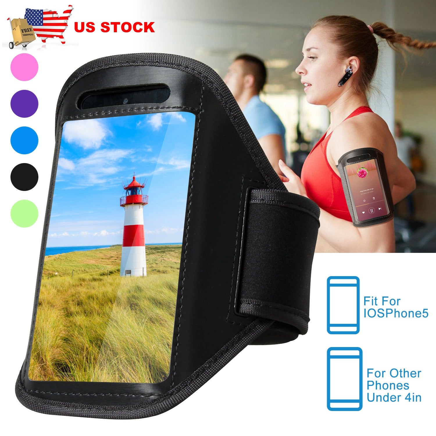 Sleek Club - Phone Armband Case Adjustable Sweat-Resistant Armband Phone Holder Fit for iPhone5 Or Cellphones Under 4in For Running Jogging Riding Hiking Gym