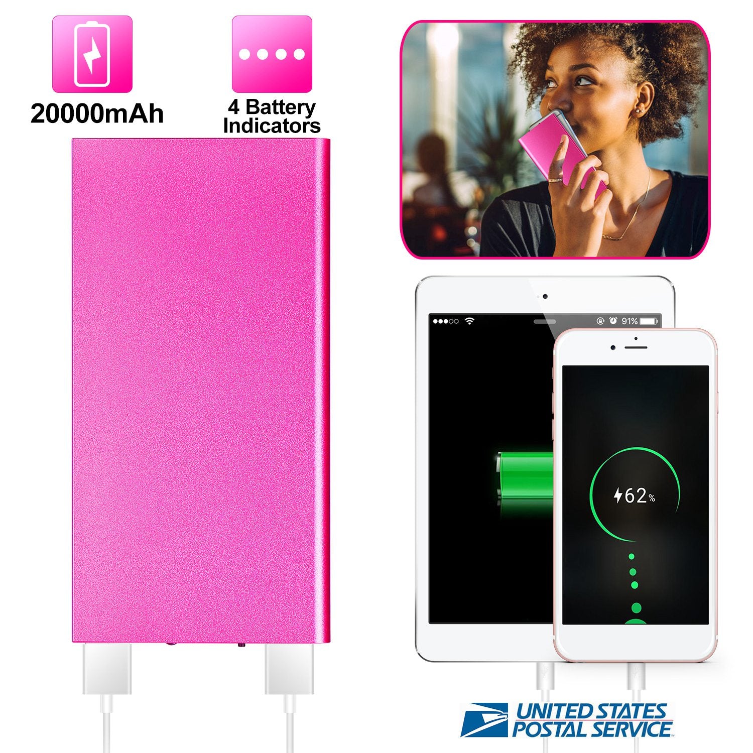 Sleek Club - 20000mAh Power Bank Ultra-thin External Battery Pack Phone Charger Dual USB Ports