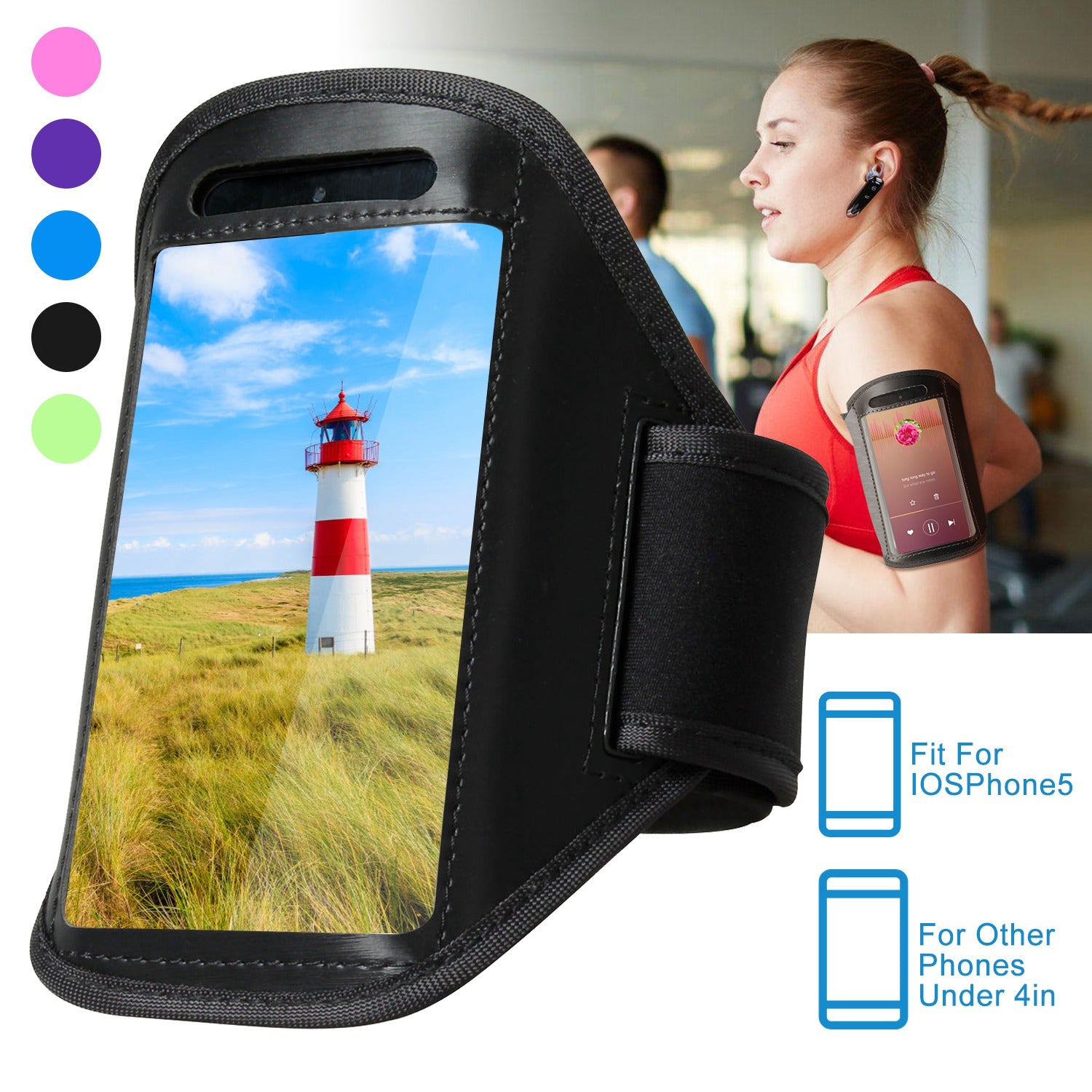 Sleek Club - Phone Armband Case Adjustable Sweat-Resistant Armband Phone Holder Fit for iPhone5 Or Cellphones Under 4in For Running Jogging Riding Hiking Gym