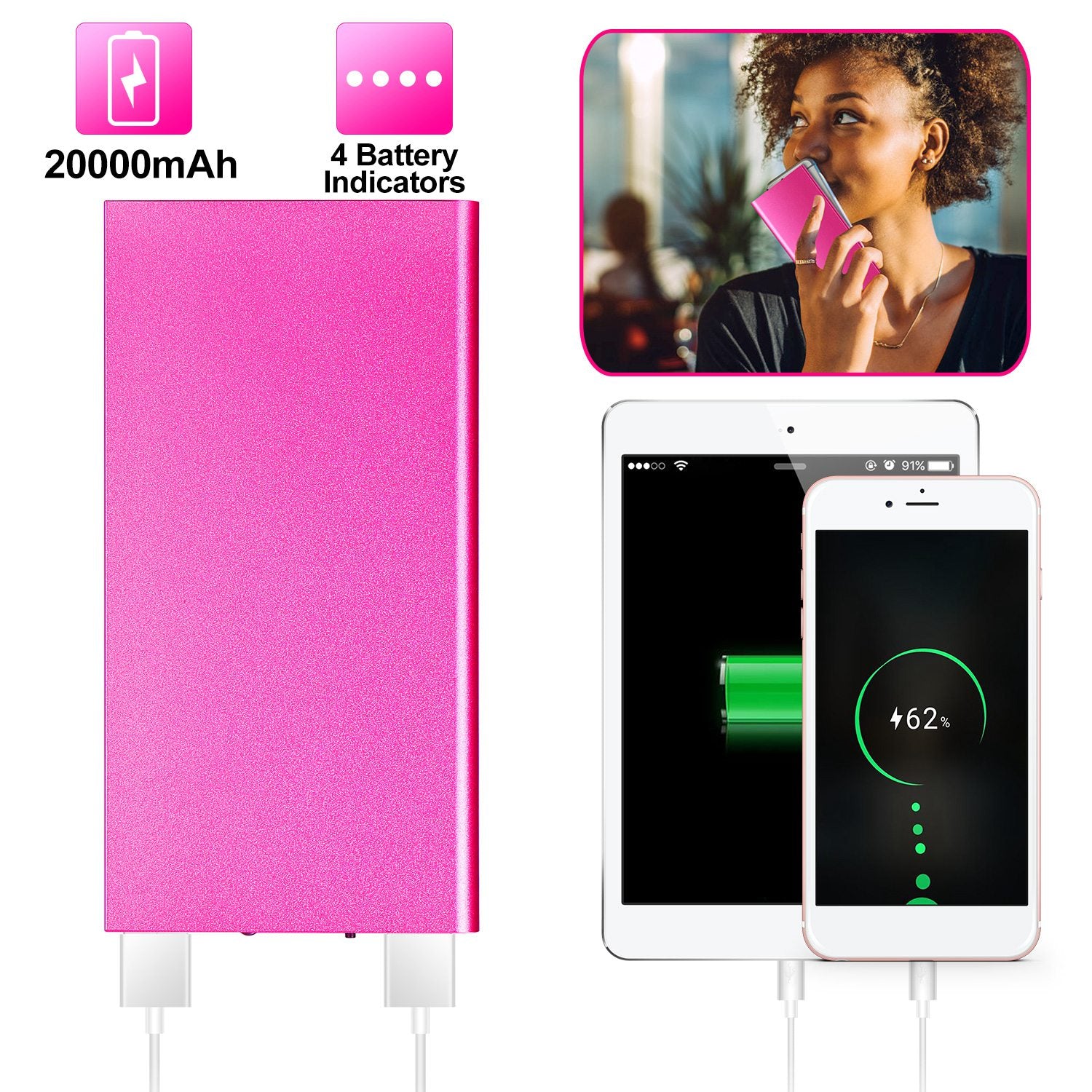 Sleek Club - 20000mAh Power Bank Ultra-thin External Battery Pack Phone Charger Dual USB Ports