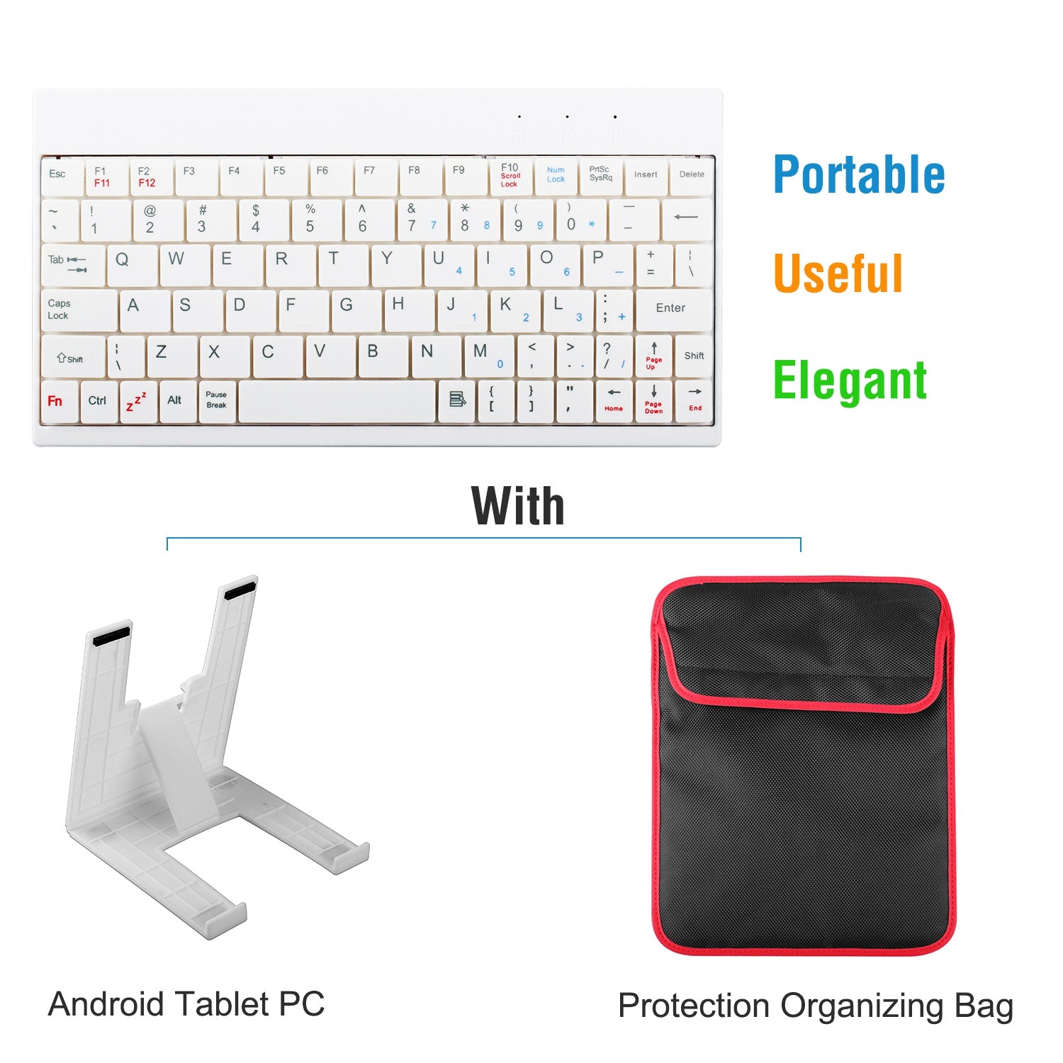 Sleek Club - 80 Keys Wired Keyboard Mini USB Connector Keyboard Portable Durable Keyboard w/ Carry Bag Tablet Stand for Android Window Tablet