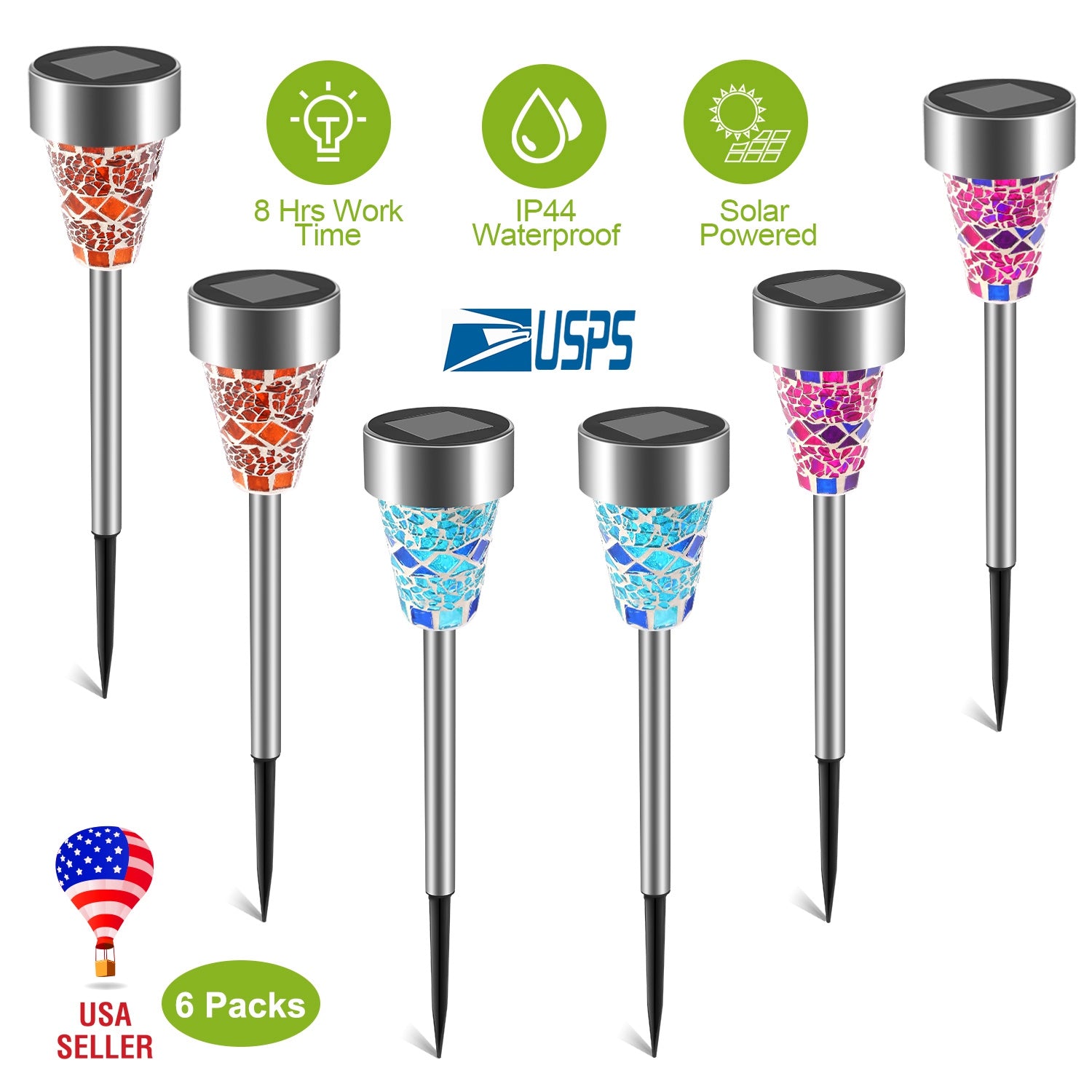 Sleek Club - 6Packs Solar Garden Lights Outdoor Solar Pathway Lights IP44 Water-resistant Landscape Lights 8Hrs Lawn Lamps for Yard Driveway Walkway