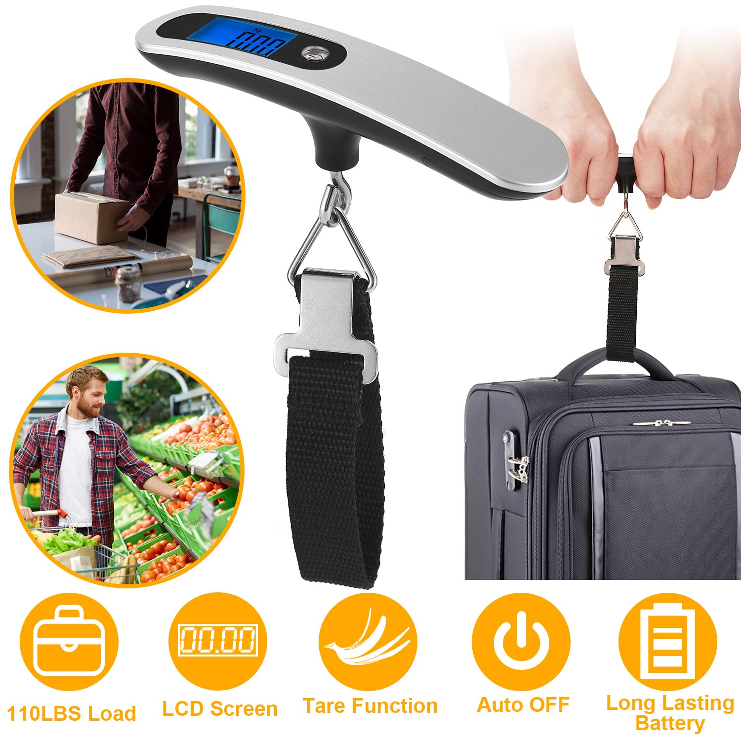 Sleek Club - Portable Digital Luggage Scale 50kg/10g LCD Hanging Luggage Scale Electronic Digital Weight Scale for Travel Household