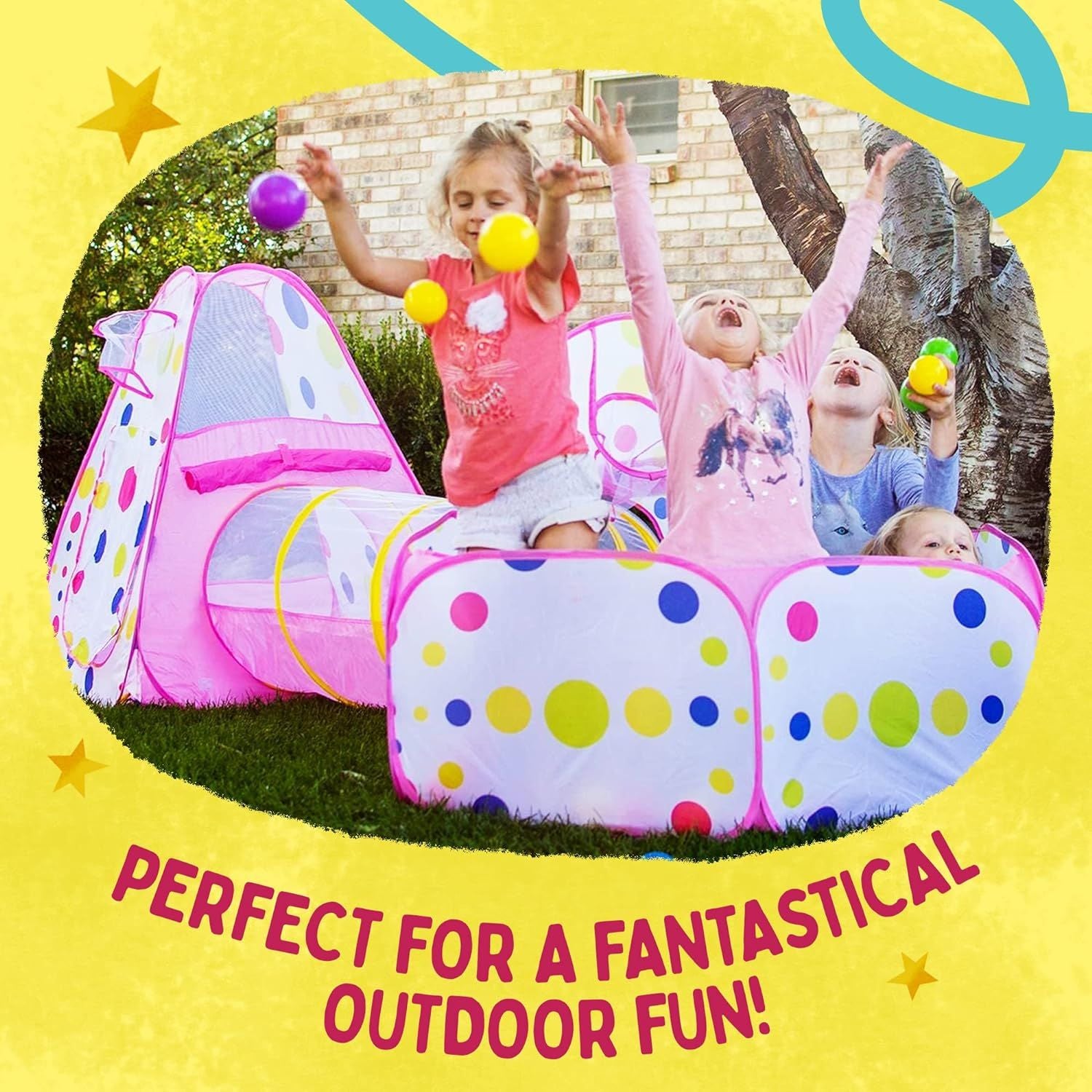 Playz 3pc Kids Play Tent Crawl Tunnel and Ball Pit Pop Up Playhouse Tent