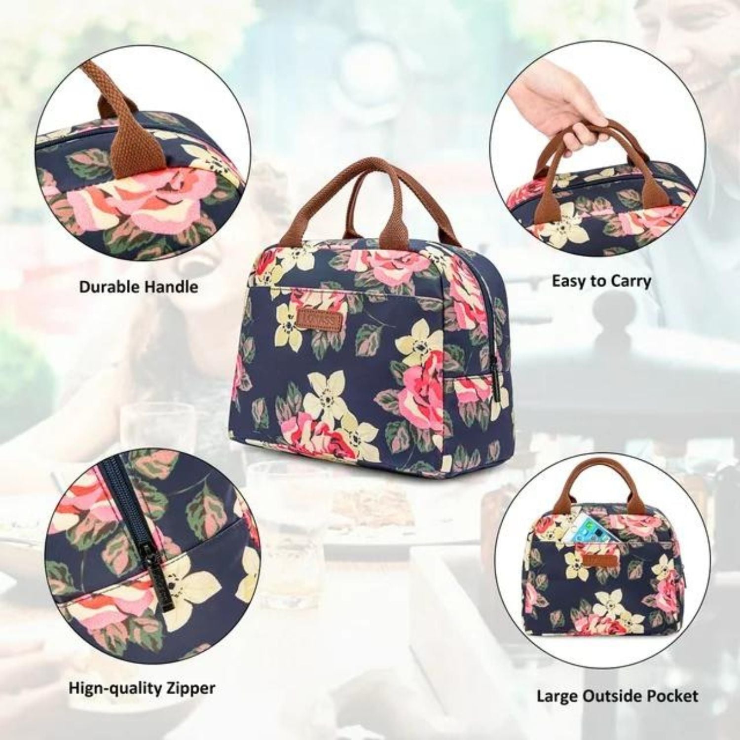 Lokass Lunch Bag Insulated Water-Resistant Thermal Bag | Peony Blue