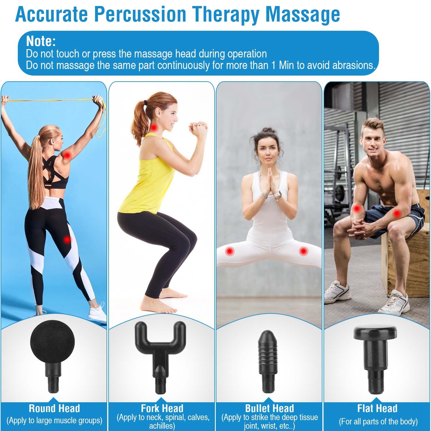 Sleek Club - Percussion Massage Gun Rechargeable Deep Tissue Vibration Cordless Massager w/ 4 Interchangeable Heads 6 Intensity