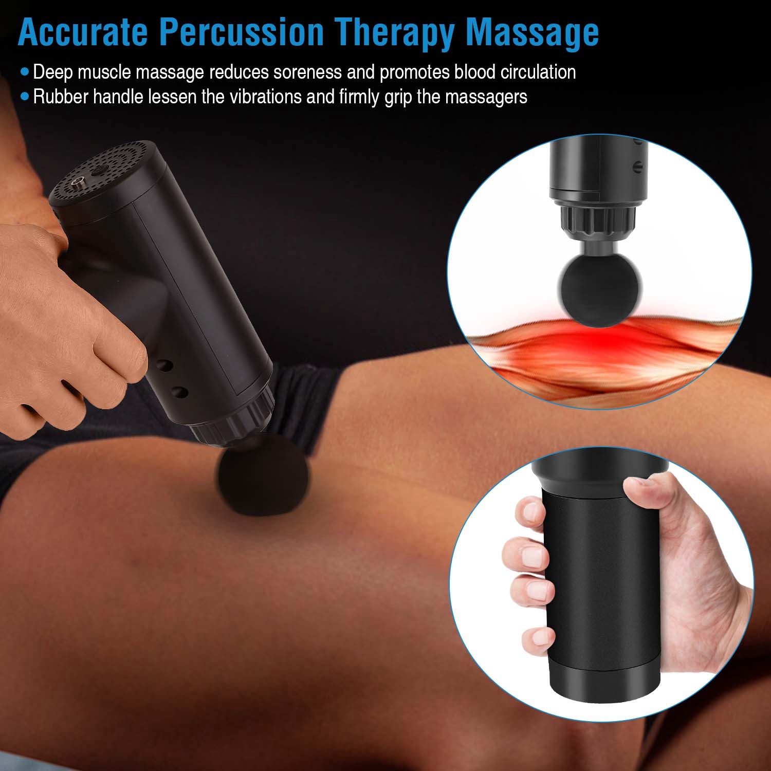 Sleek Club - Percussion Massage Gun Rechargeable Deep Tissue Vibration Cordless Massager w/ 4 Interchangeable Heads 6 Intensity