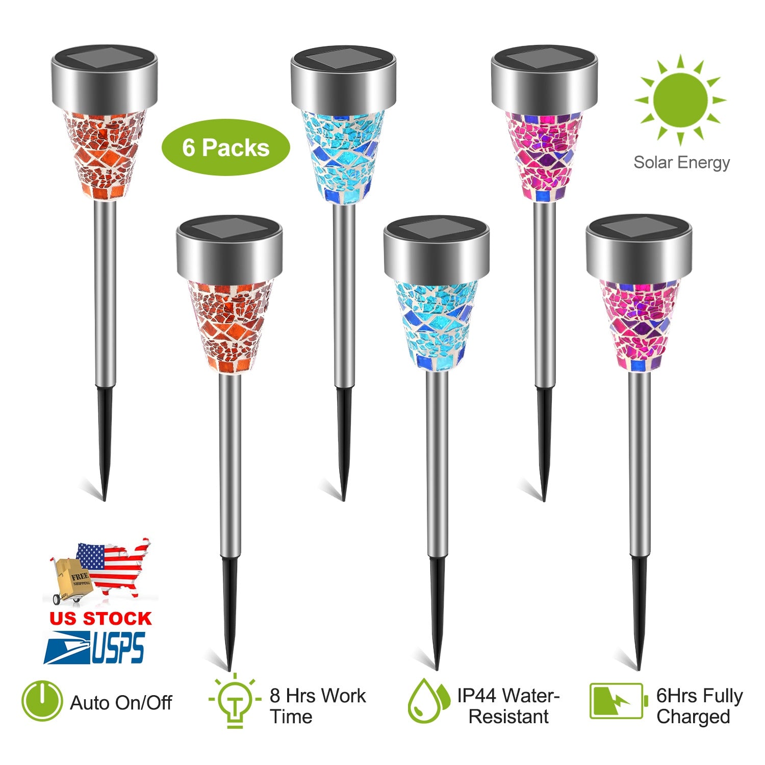 Sleek Club - 6Packs Solar Garden Lights Outdoor Solar Pathway Lights IP44 Water-resistant Landscape Lights 8Hrs Lawn Lamps for Yard Driveway Walkway
