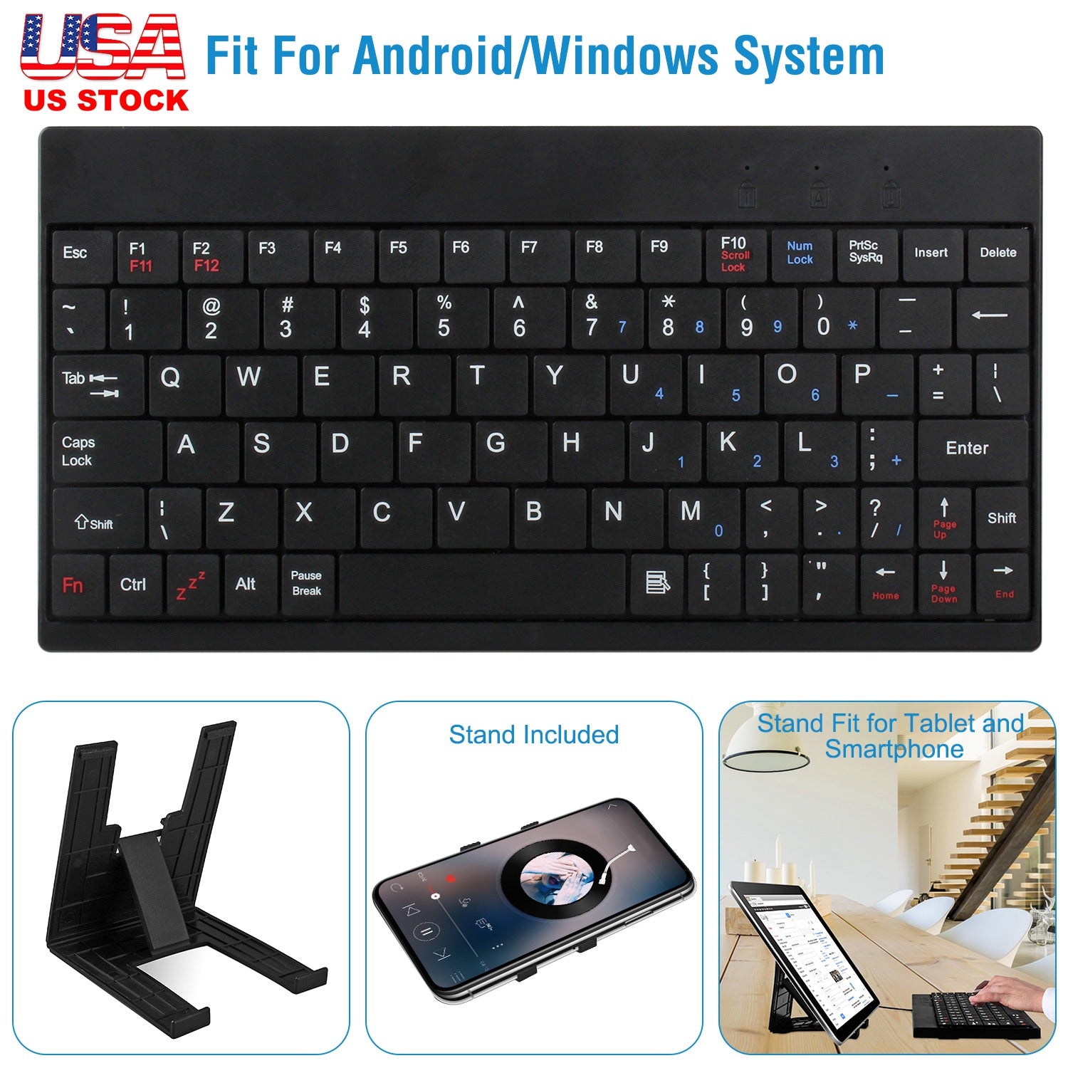 Sleek Club - 80 Keys Wired Keyboard Mini USB Connector Keyboard Portable Durable Keyboard w/ Carry Bag Tablet Stand for Android Window Tablet
