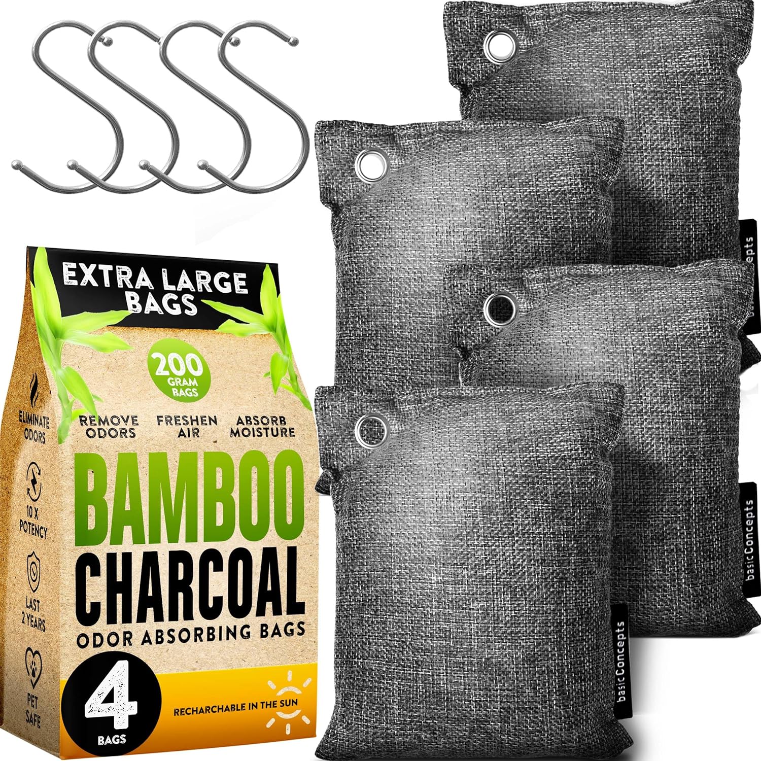 Nature Fresh Bamboo Charcoal Air Purifying Bags (4 Pack)