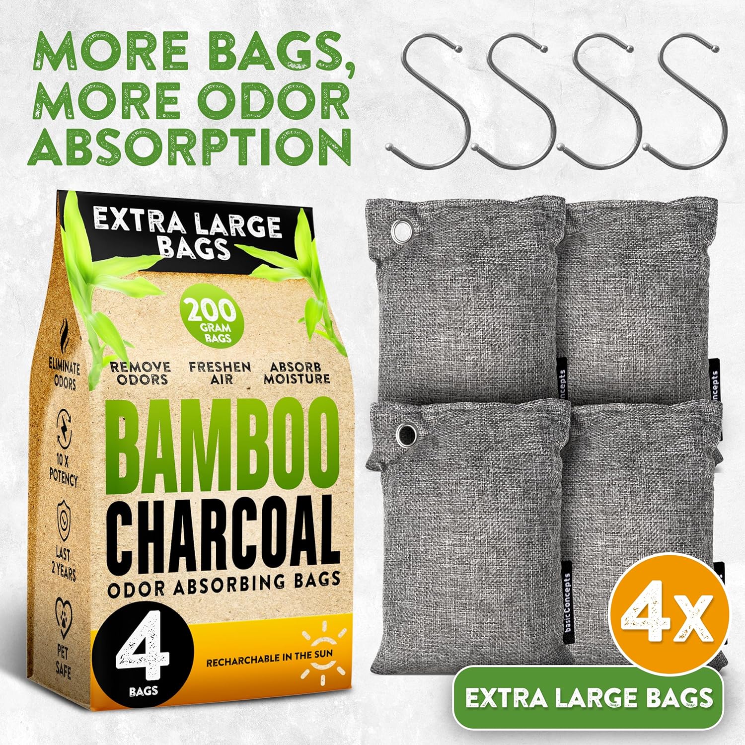 Nature Fresh Bamboo Charcoal Air Purifying Bags (4 Pack)