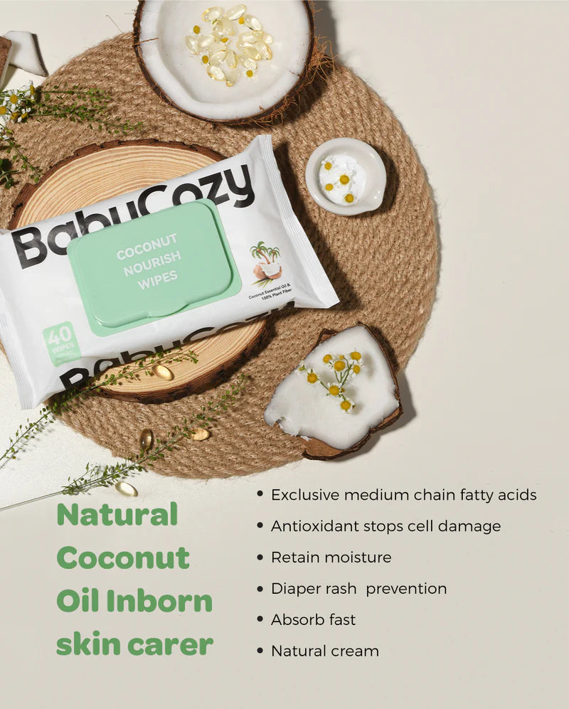 BabyCozy Coconut Nourish Wipes ( Box of 6 - 240 wipes)
