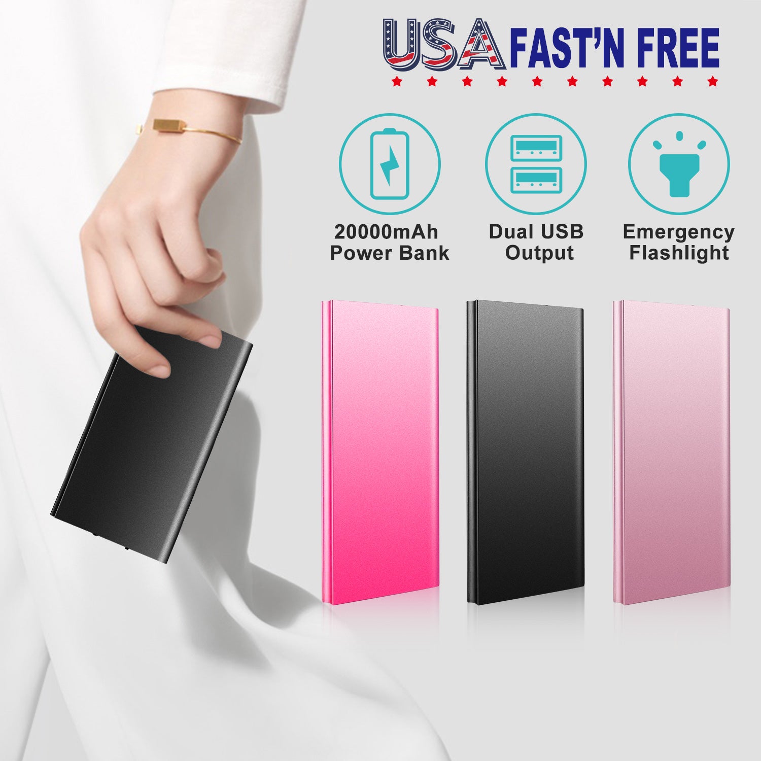Sleek Club - 20000mAh Power Bank Ultra-thin External Battery Pack Phone Charger Dual USB Ports