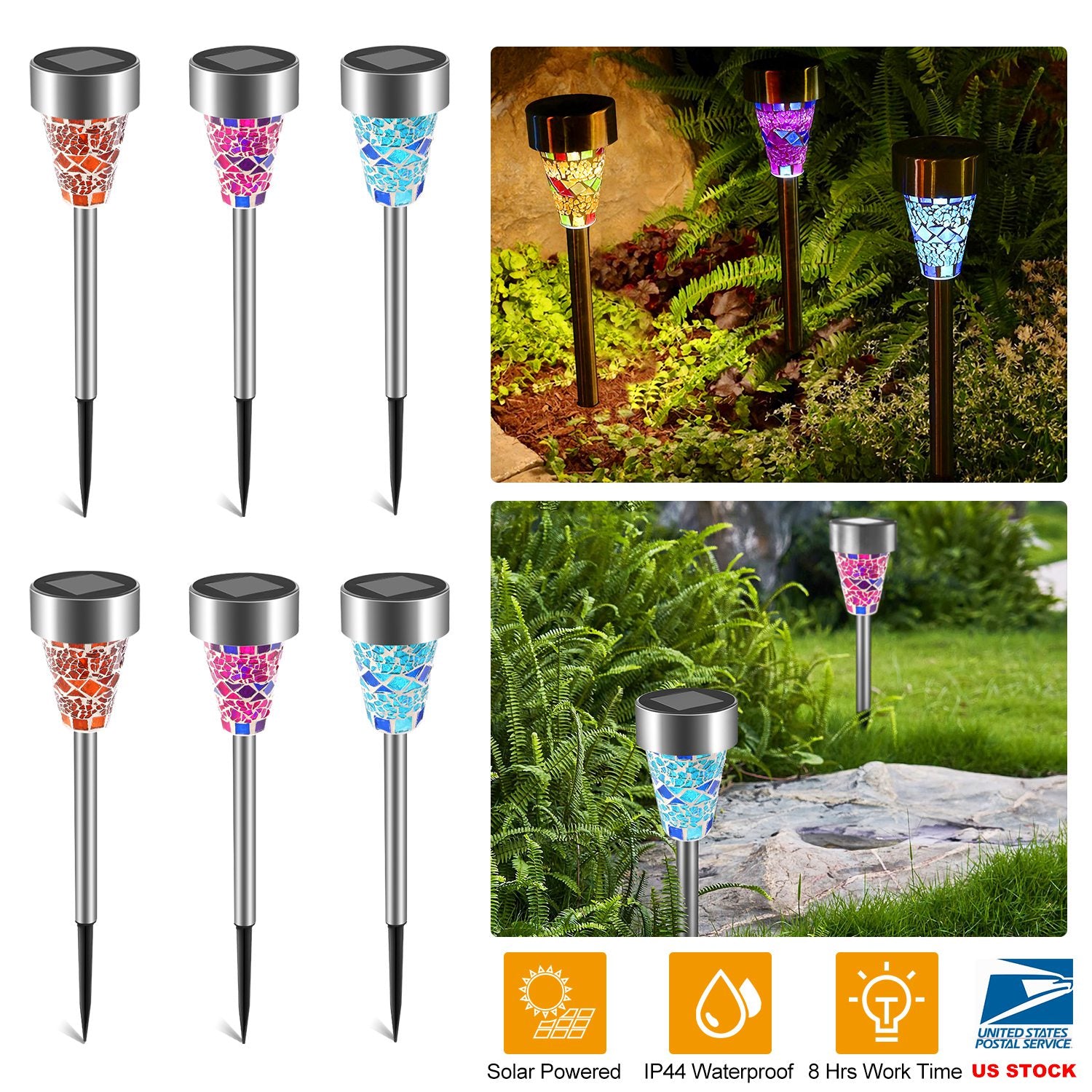 Sleek Club - 6Packs Solar Garden Lights Outdoor Solar Pathway Lights IP44 Water-resistant Landscape Lights 8Hrs Lawn Lamps for Yard Driveway Walkway