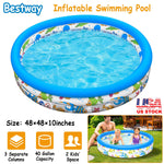 Sleek Club - 48x10” Inflatable Swimming Pool Blow Up Family Pool For 2 Kids Foldable Swim Ball Pool Center w/ 3 Velvets Water Drain Plug For Indoor Backyard Beach