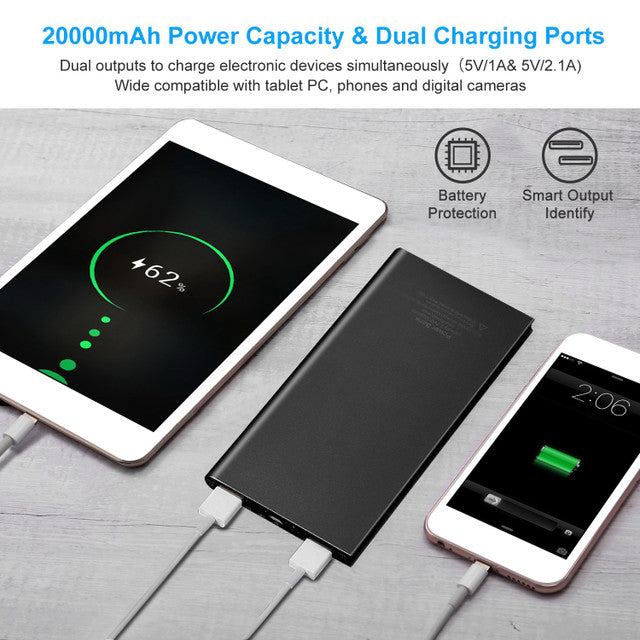 Sleek Club - 20000mAh Power Bank Ultra-thin External Battery Pack Phone Charger Dual USB Ports