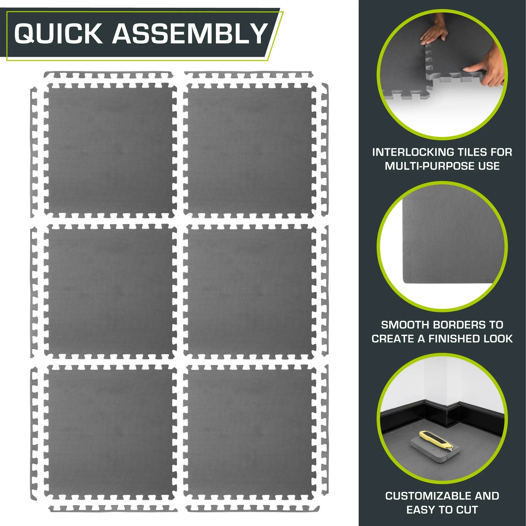 ProsourceFit Exercise Puzzle Mat ½ inch, 24 SQ FT - 6 Tiles